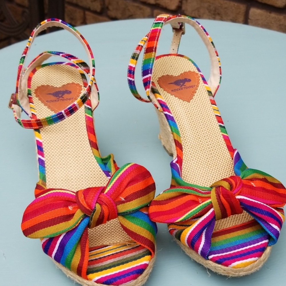 Rainbow jute wedge sandals sz 8.5 M